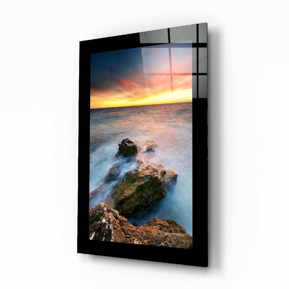 Sunset on the Beach Glass Wall Art.