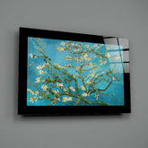Turquoise Almond Flowers Glass Wall Art.