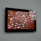 Maroon Almond Flowers Glass Wall Art.
