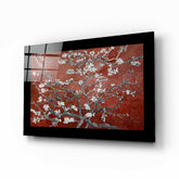 Maroon Almond Flowers Glass Wall Art.