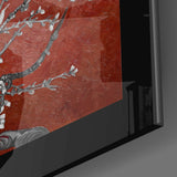 Maroon Almond Flowers Glass Wall Art.