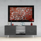 Maroon Almond Flowers Glass Wall Art.