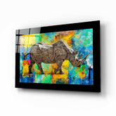 Colored Rhinoceros Glass Wall Art.