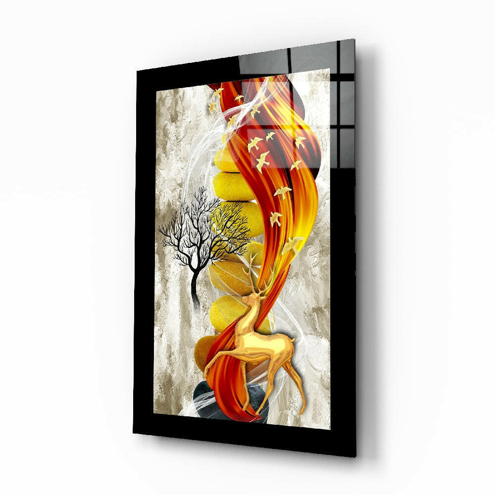 Red Gold Deer Glass Wall Art.
