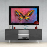 Purple Blue Butterfly Glass Wall Art.