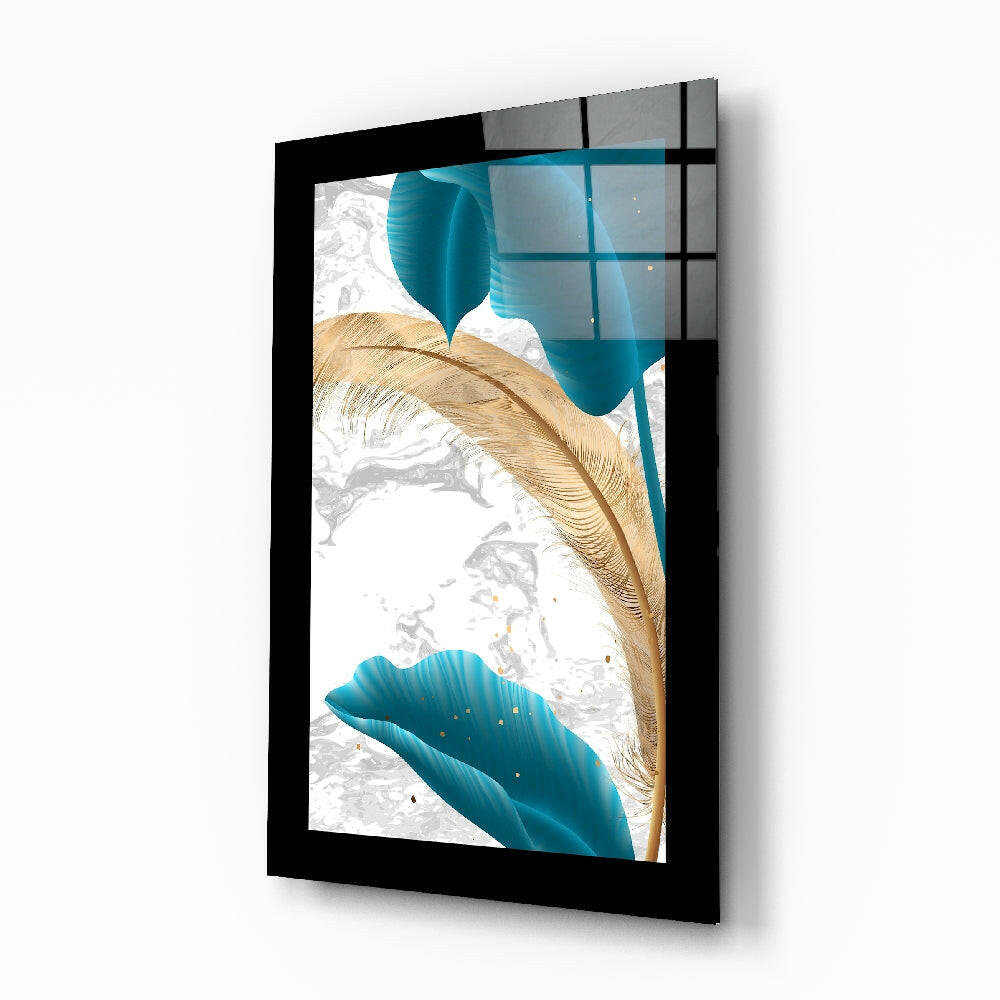 Turquoise Gold Leaf Glass Wall Art.