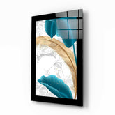 Turquoise Gold Leaf Glass Wall Art.