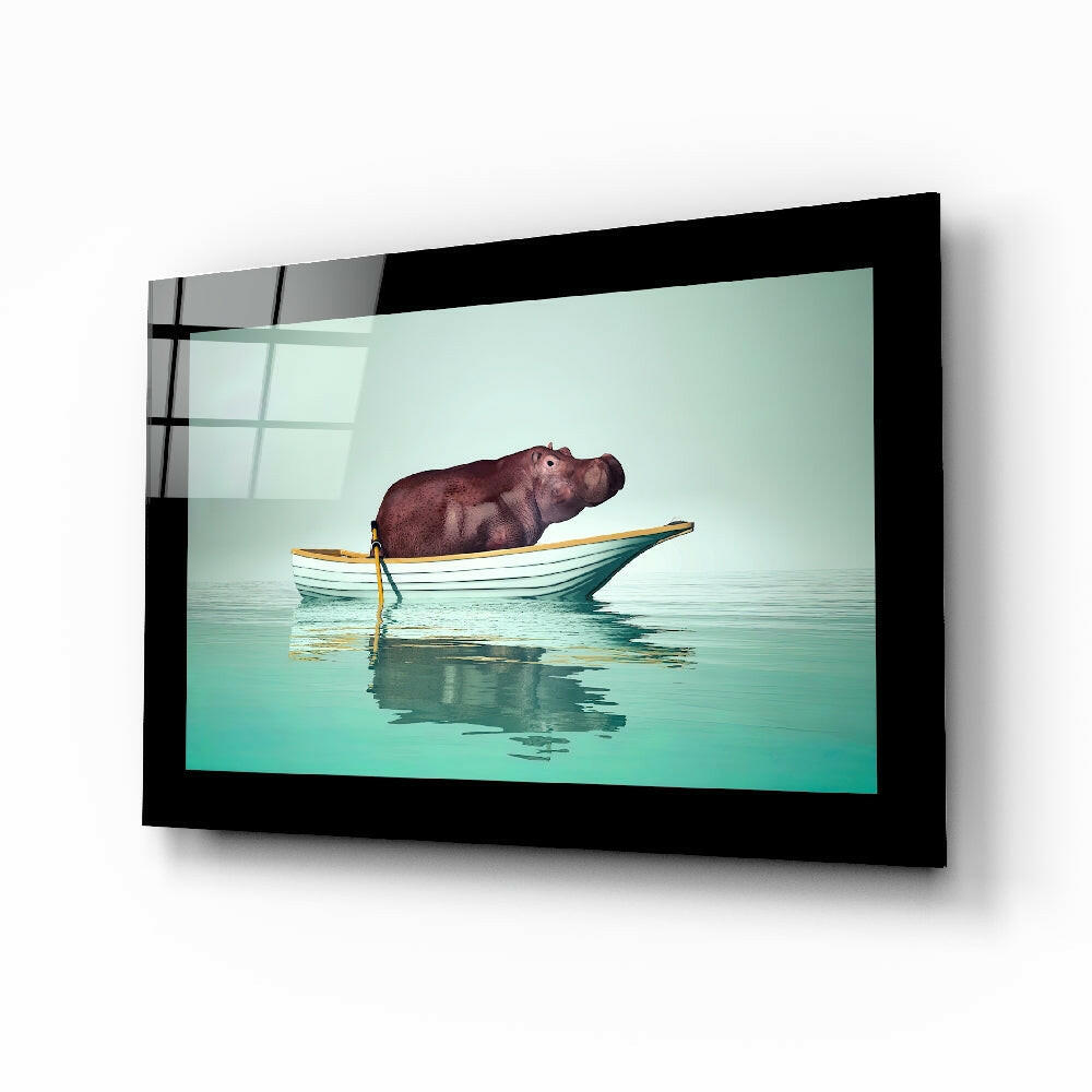 Hippo Glass Wall Art.