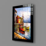 Fishing Town Glass Wall Art.