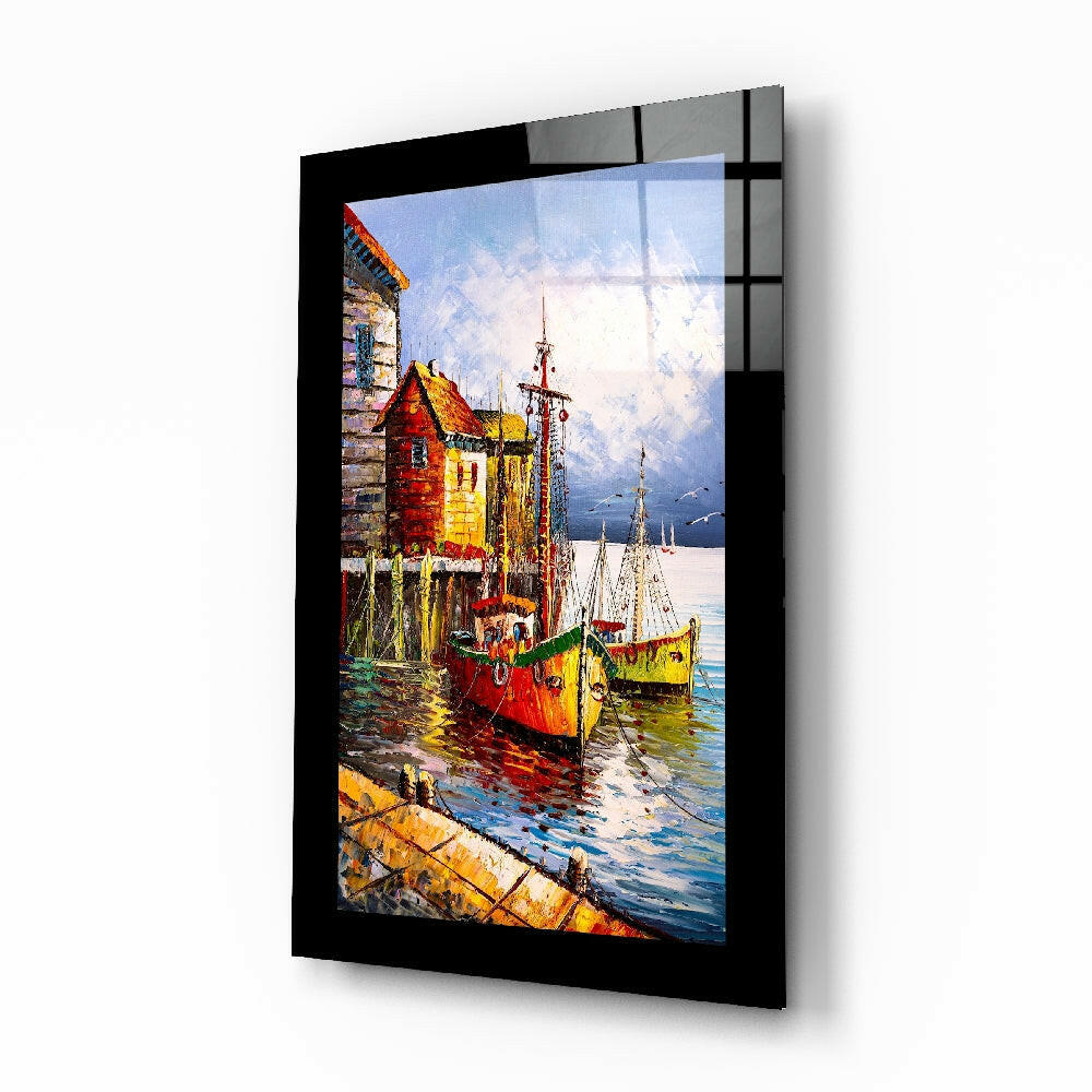 Fishing Town Glass Wall Art.