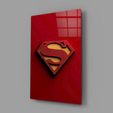 Superman Logo on Red Glass Wall Art