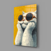 Cool Cat in Shades Glass Wall Art