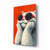 Cool Cat in Shades Glass Wall Art