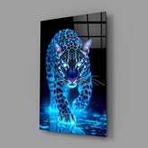 Neon Blue Leopard Glass Wall Art