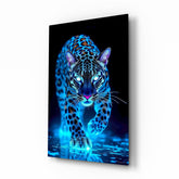 Neon Blue Leopard Glass Wall Art