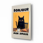 Bonjour Cat Breakfast Glass Wall Art