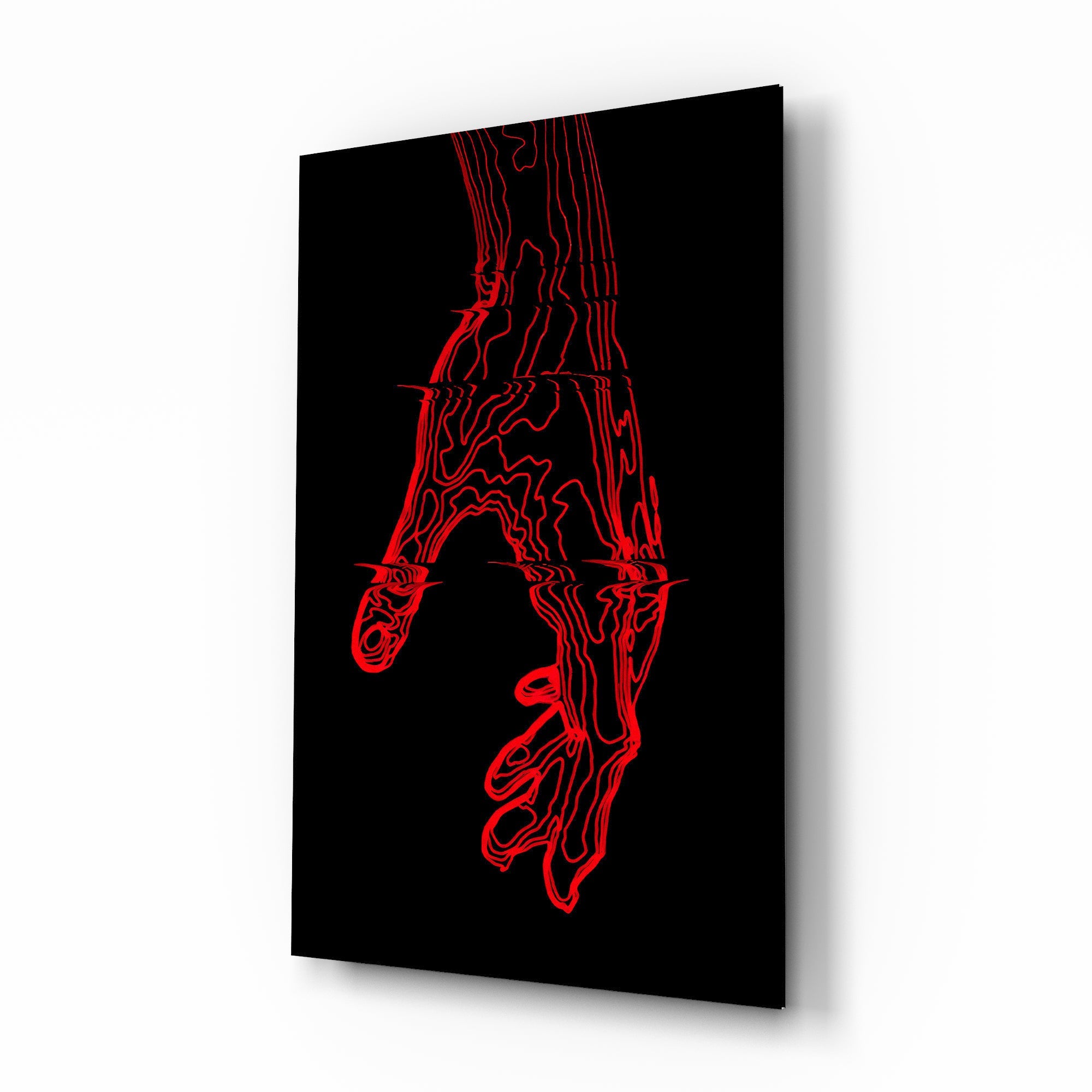 Abstract Red Hand Outline Glass Wall Art