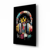 Urban Graffiti Headphones Glass Wall Art