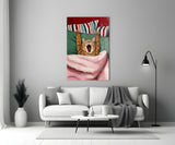 Yawning Cat in Bed Glass Wall Art
