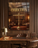 Objection Gold Scales of Justice Glass Wall Art