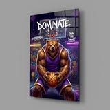 Dominate Grizzly Bear Basketball Glass Wall Art