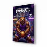 Dominate Grizzly Bear Basketball Glass Wall Art