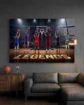 Legends Basketball Free Throw Lineup Glass Wall Art