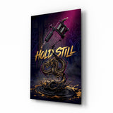 Hold Still Tattoo Machine Gold Dragon Glass Wall Art