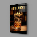 On the Rocks Gold Whiskey Skyline Glass Wall Art
