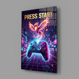 Press Start Neon Phoenix Gaming Glass Wall Art