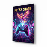 Press Start Neon Phoenix Gaming Glass Wall Art