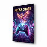 Press Start Neon Phoenix Gaming Glass Wall Art
