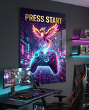 Press Start Neon Phoenix Gaming Glass Wall Art