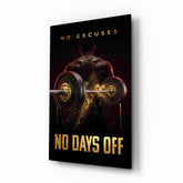 No Days Off Gold Barbell Gym Glass Wall Art