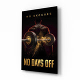 No Days Off Gold Barbell Gym Glass Wall Art