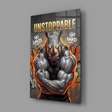 Unstoppable Muscular Rhino Glass Wall Art