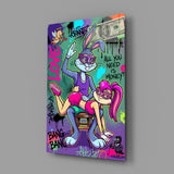 Love and Money Cartoon Rabbit Pop Art Glass Wall Art