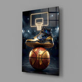 Gold High-Top Sneaker World Basketball Glass Wall Art