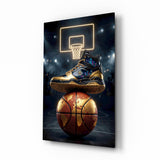 Gold High-Top Sneaker World Basketball Glass Wall Art