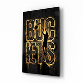 Buckets Gold Basketball Typography Glass Wall Art