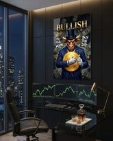 Bullish Gold Coin Bull in Suit Glass Wall Art