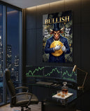 Bullish Gold Coin Bull in Suit Glass Wall Art