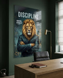Discipline Lion in Suit Motivational Glass Wall Art