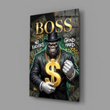 Boss Suited Gorilla Gold Dollar Glass Wall Art