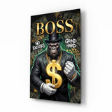 Boss Suited Gorilla Gold Dollar Glass Wall Art