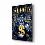 Alpha Suited Wolf Gold Dollar Glass Wall Art