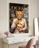 Queen Suited Lioness Gold Dollar Glass Wall Art