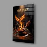 Yes Chef Fire Phoenix Flaming Pan Glass Wall Art