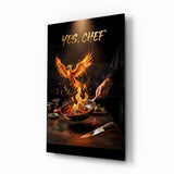 Yes Chef Fire Phoenix Flaming Pan Glass Wall Art