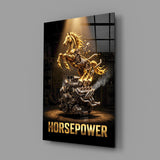 Horsepower Golden Engine Horse Glass Wall Art